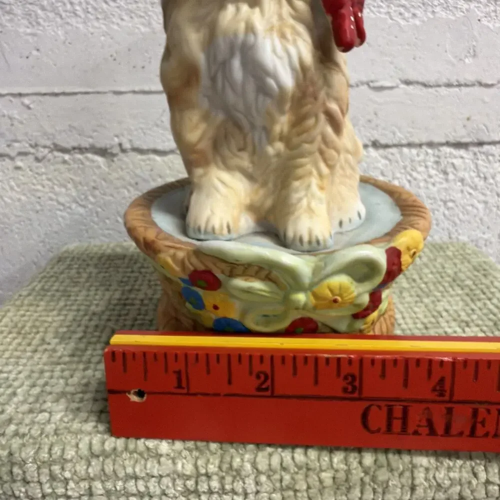 Vintage Music Box Orange Cat in Basket Plays 